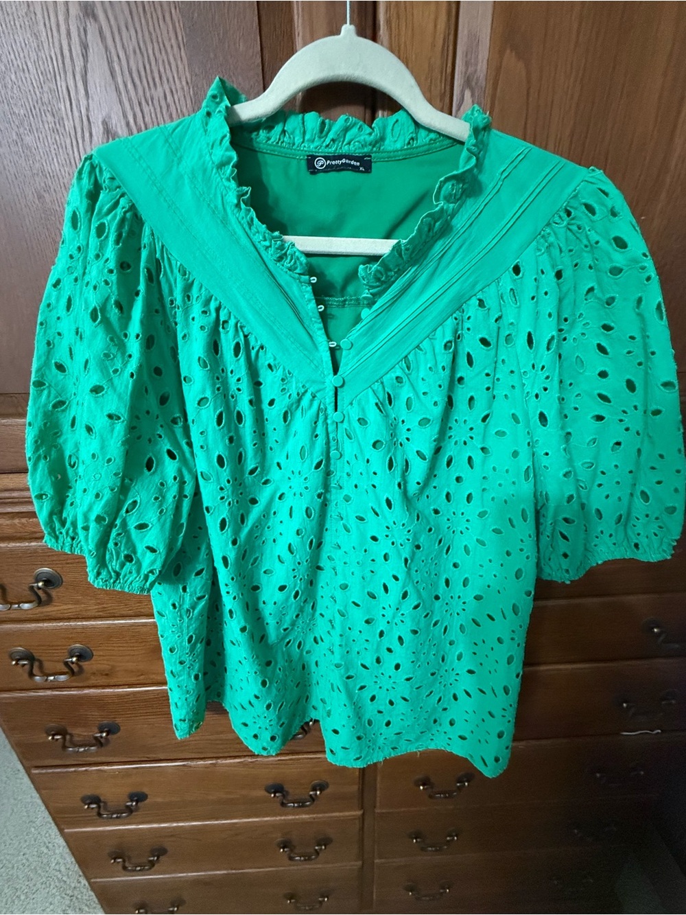 Green Eyelet Puff Sleeve Blouse by J.Crew-inspired Label